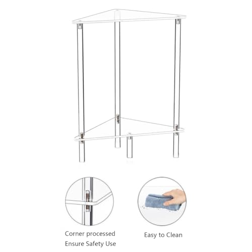 Estante triangular de baño acrílico de 2 niveles para organizar esquinas sin ocupar espacio 8