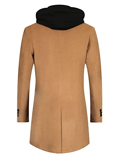 Image of APTRO Men's Wool Trench Coat Hoodie Winter Top Coat | Premium Wool Fabric, Hoodie Style, Thickened Cotton Lining, Single Breasted, Zipper & Button Closure, for Business