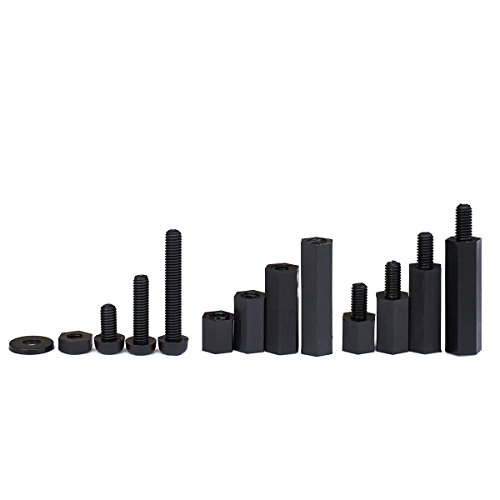 320PCS M3 Male Female Nylon Hex Spacer Standoff Screw Nut Threaded Pillar PCB Motherboard Assorted Assortment Kit (Black)