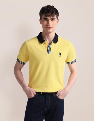 Image of U.S. Polo ASSN. Solid Slim Fit Polo T Shirts for Men - 100% Cotton, Half Sleeve Mens Tshirt