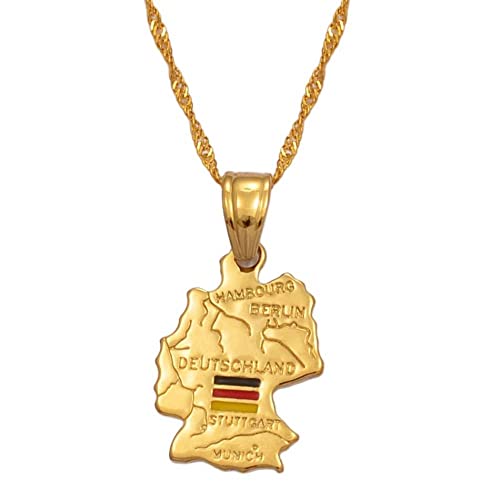 Collier carte Allemagne en acier pour hommes et femmes avec chaîne de 45-60 cm