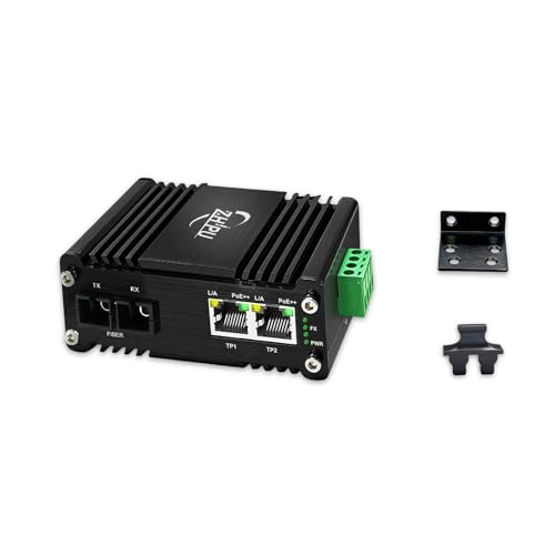 Image of Industrial 2 Ports PoE SC Gigabit Fiber Media Converter, 48-57V DC Input PoE90W, 1 SC and 2 RJ45 IEEE802.3af /at, SC Fiber Single Mode, Dual Fiber, 1310nm, 20km