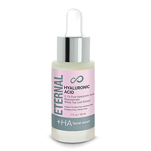 Eternal 2.1% Pure Hyaluronic Acid Face Serum - Niacinamide and White Tea Leaf Extract Moisturizes, Hydrates, Plumps Skin, Reduces Wrinkles and Fine Lines, Anti-Aging Facial Oil Serum (1Fl. Oz.)