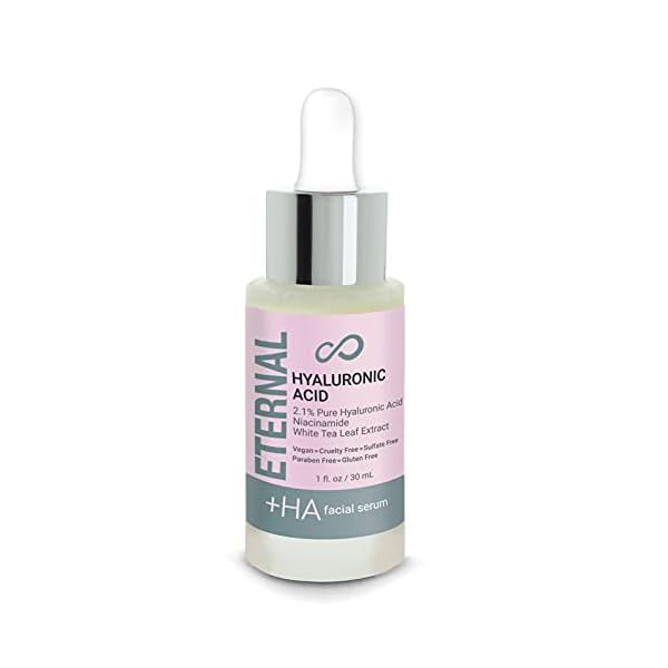 Eternal 2.1% Pure Hyaluronic Acid Face Serum - Niacinamide and White Tea Leaf Extract Moisturizes, Hydrates, Plumps Skin, Reduces Wrinkles and Fine Lines, Anti-Aging Facial Oil Serum (1Fl. Oz.)