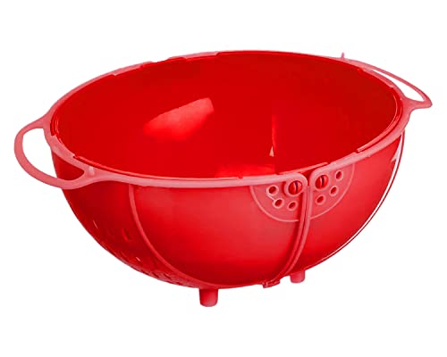 Image of Kuber Industries Plastic Drain Basket /Washing Bowl For Fruits, Vegetables, Pasta, Poha With Swinging Lid- Pack of 2 (Red)-50KM01828