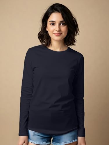 Image of JUNEBERRY Cotton Round Neck Regular Fit Solid Core Full Sleeve T-Shirt Combo for Women & Girls (Pack of 2) (Available Colors: Black, White, Navy, Green,Swanwhite & Cork)