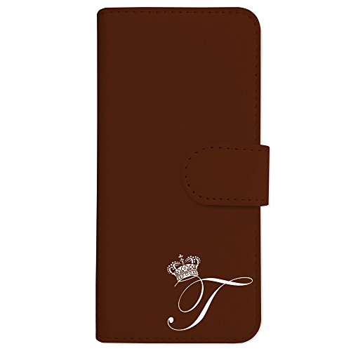 sslink iPhone17 Pro Max アイフォン17プロマックス 対応 手帳型 スマホ ケース クラウン イニシャル 「T」 白文字 (ブラウン) アルファベット ロゴ エンブレム ダイアリータイプ 横開き カード収納 フリップ カバー スマート