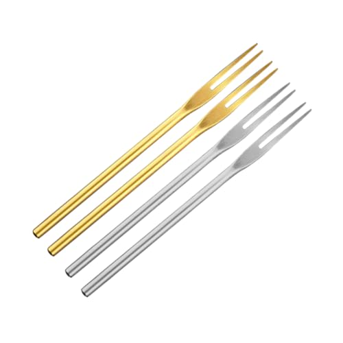 TIDTALEO 4個 ステンレス製フルーツフォーク 北欧ゴールド マットシルバー ケーキデザート用 パーティー 家 結婚式 バーに おしゃれで実用的