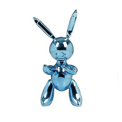 Sculpture lapin bleu en résine aux finitions soignées pour décoration intérieure moderne