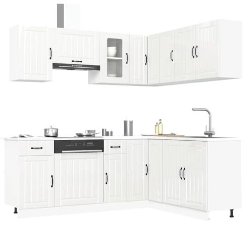 Brokky-11 Piece Kitchen Cabinet Set Kalmar Gloss White Engineered Wood|Freestanding Kitchen Cupboard, Storage Cabinet