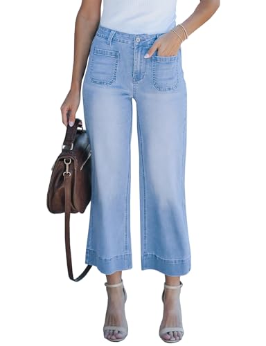 LONGBIDA Women's Wide Leg Jeans High Waisted Stretchy Straight Leg Jeans Loose Baggy Denim Pants with Pocket