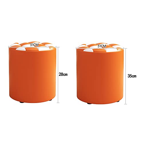 Pouf rond en cuir orange et blanc 31x35 cm pour salon - 3