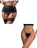 ohyeahlady Womens Garter Belt with 6 Vintage Metal Clips and G String Thongs for Women Ice Silk Sexy Leopard Micro Thong Underwear (Black S)