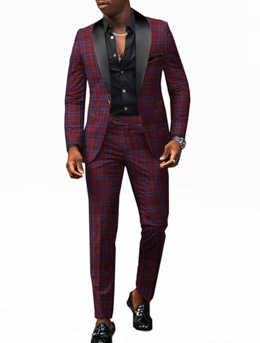 VENNYNG Men's Prom Party Suits Tuxedos Retro Vintage Plaid 2 Piece Single Breasted One-Button