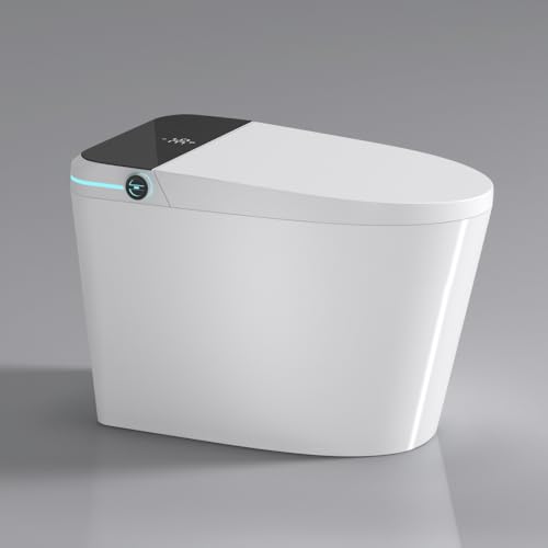 Sanitario moderno blanco inteligente con asiento bidé incorporado, tapa de apertura y cierre automático, sensor de pie, lavado con agua tibia, secado con aire tibio y luz nocturna miniatura 1
