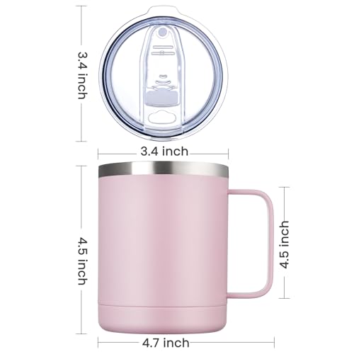 Image of MEWAY 12oz Coffee Mug With Handle and Sliding Lid,Stainless Steel Travel Tumbler Cup with Handle,Double Wall Vacuum Insulated Camping Cup for Hot & Cold Drinks Tea (Pink,Set of 1)