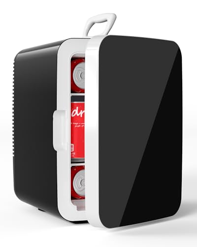 Image of Electactic 10L Compact Mini Fridge, Portable Small Refrigerator, Small Cosmetics Cooler, 2.6 Gal Mini Fridge with AC /DC Adapters for Beverage, Food, Makeup, Bedroom, Office, Dorm, Classic Black