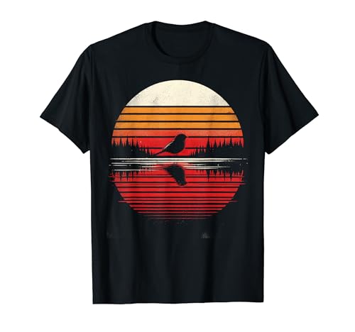 Chickadee Bird Sunset, estilo retro, estilo safari vintage de los 70 Camiseta