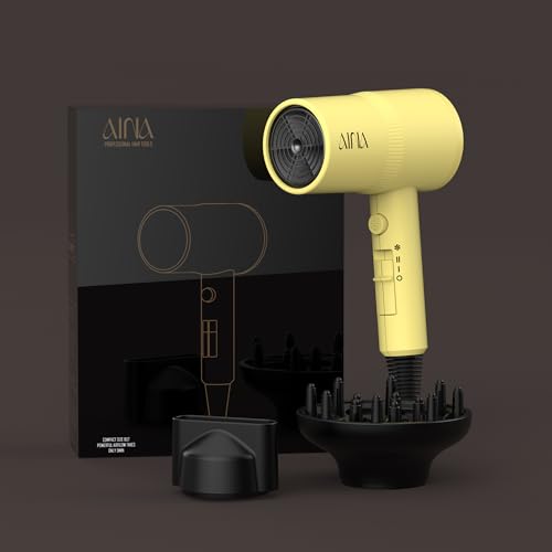 Image of AINA Diffuser Hair Dryer Full-Featured Blow Dryer 110V /1600W(Zest Yellow) | 3 Heat /2 Speed;Cold shut button;Lightweight;Compact Size;High Temp;Low Airflow;Same Results;Less Expense