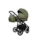 BabyLux 4-in-1 Kinderwagen Color Lux Isofix Basis Kinderwagen Tiefschlafwagen & Autositz OEKO-TEX STANDARD 100 Zertifiziert 59cmx101cmx112cm 14 kg Olive Black Frame