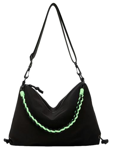 Pocadri Cool Nylon Crossbody Purse Woven Rope Chain Shoulder Bag Large Satchel Commuting Travel Shopping Handbag