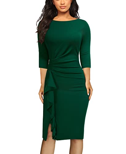 Image of AISIZE Women's Retro 3 /4 Sleeve Ruched Elegant Business Pencil Sheath Dress
