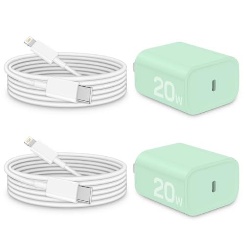 iPhone Charger Fast Charging, MFi Certified, 20W USB C Block with 6Ft Lightning Cable for iPhone 14/13/12/11/Xs/8, iPad and More [2 Pack] [Green]