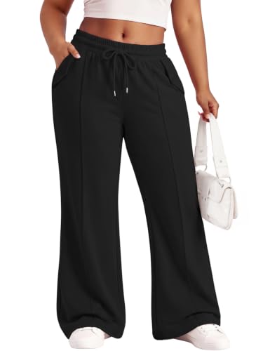 Women's Plus Size Wide Leg Sweatpants - image 1