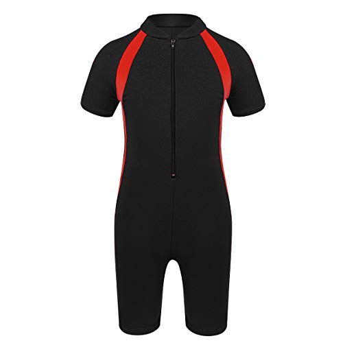 Kids Boys One Piece Rash Guard Sun Protection Swimsuit Short Sleeves Front Zippered Swimwear Bathing Suit