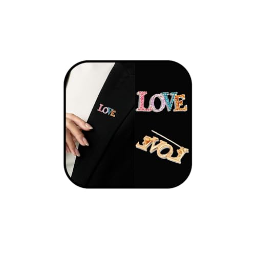 Image of LOVE Rhinestone Brooch Pin for Women Multicolor Crystal Love Flower Heart Brooches Elegant Lapel Pins Stylish Wedding Party Clothes Accessories Valentines Gift