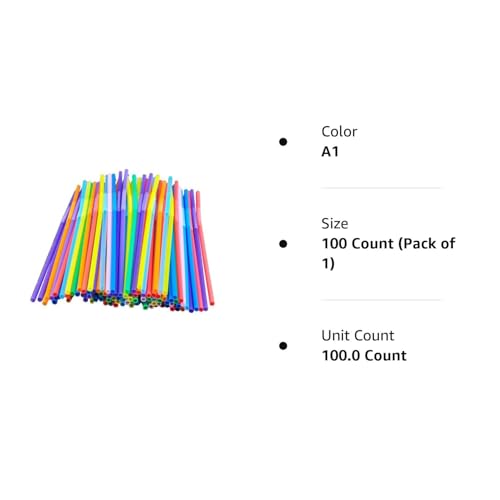 Colorful Extra Long Flexible Bendy Party Disposabl Drinking Straws, 100 Pieces