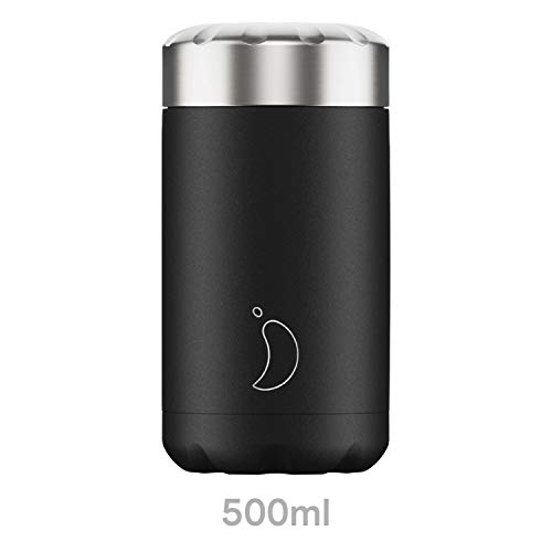 Image of Chilly's Food Pot - Leak-Proof, Premium Stainless Steel Reusable Food Container - Double-Walled Insulated for Hot or Cold Lunch Storage - Black - 500ml