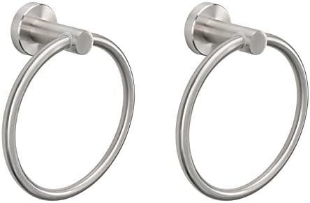 NearMoon Bath Towel Ring, Bathroom Hardware Accessories-Thicken Stainless Steel Hand Towel Holder for Bathroom, Modern Round Towel Hanger Wall Mounted (Brushed Nickel, 2 Pack)