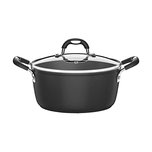 Caçarola Tramontina Mônaco Induction Em Alumínio Com Revestimento Interno E Externo Antiaderente Starflon Premium Preto Com Tampa De Vidro 24 Cm 4,5 L