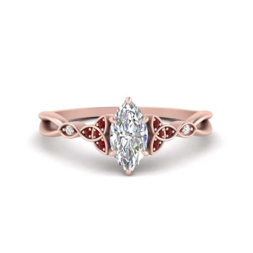Image of 55Carat Choose Your Gemstone 14k Rose Gold Plated Marquise Shape Petite Engagement Ring Everyday Wedding Jewelry Handmade Gifts for Wife Celtic Knot Split Diamond CZ Birthstone Ring : US Size 4 to 12