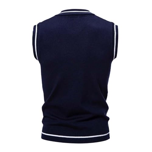 Adhdyuud Men V Neck Sleeveless Sweater Vest Striped Trim Cable Knit Pullover Slim Fit4