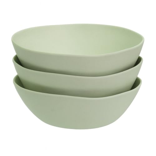 Juego de 3 ensaladeras de melamina en color verde de 23 cm. Resistentes y ligeras, ideales para servir ensaladas o guarniciones. Apto para lavavajillas. No apto para microondas.