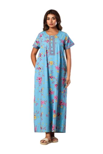 Image of NIHSAMAH Cotton Nighty for Women with Pocket, Premium Printed Long Nighty | Comfortable & Fancy Sleepwear /Nightwear