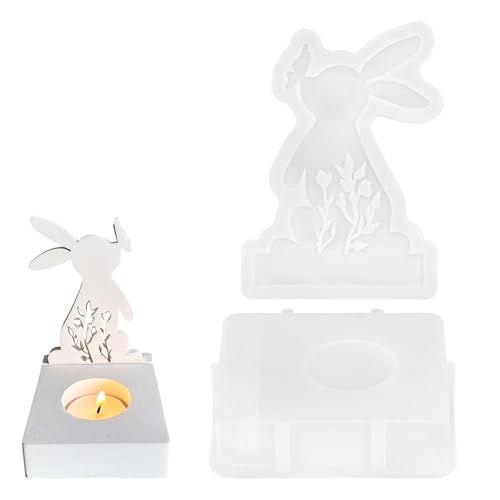 2 Stück Silikonformen Hase Gießformen - 3D Silikonformen Ostern Hase Backform, Gips Ostern Hase Backform Hase Silikon DIY Giessform für Kerzen Handwerk Oster