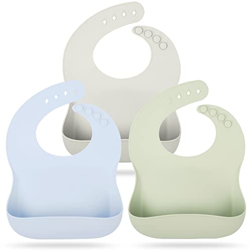 Image of Mia Li Silicone Bibs – 3pcs Waterproof Silicone Bib Set – Silicone Baby Bibs with Adjustable Closure – Non-Messy Toddler Bib