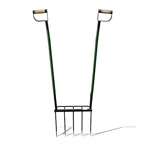 AGROFORJA Horca de Doble Mango (ergonómico y Giratorio) 5 púas + Rejilla Desterronadora de Fácil Acople: Dimensiones: 7Kg Medidas: 40 x 130 x 40