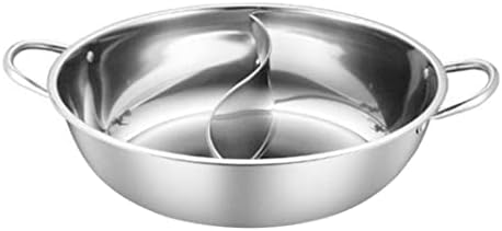 Hot Pot Cooker Mandarin Duck Pot with Divider Stainless Steel Induction Yin Yang Shabu Hot Hot Pot 2 Grid 2 Taste Cooker Pot Fondue Kitchen Casserole Soup Cooking Tool, 34cm
