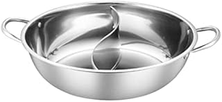 Hot Pot Cooker Mandarin Duck Pot with Divider Stainless Steel Induction Yin Yang Shabu Hot Hot Pot 2 Grid 2 Taste Cooker Pot Fondue Kitchen Casserole Soup Cooking Tool, 34cm