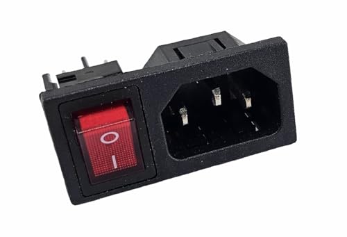 Kaltgeräte-Buchse C-14 10A/250V, mit austauschbarem rotem 4Pin LED-Schalter 6A/250V Kaltgeräte-Buchse C-14 10A/250V, mit austauschbarem rotem 4Pin LED-Schalter 6A/250V