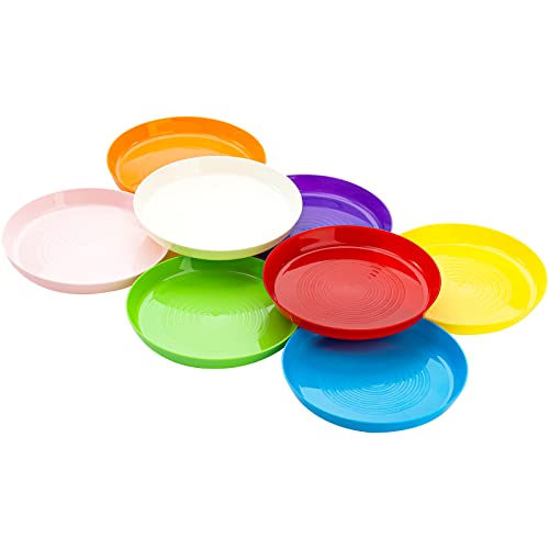 Frcctre 24 Stück Kunststoffteller, 17.8 cm bunte Kunststoff-Speiseteller, Salatteller, BPA-frei, wiederverwendbar, kleine Snack-Teller, Geschirr-Set für Grillen, Reisen, spülmaschinenfest, 8 Farben