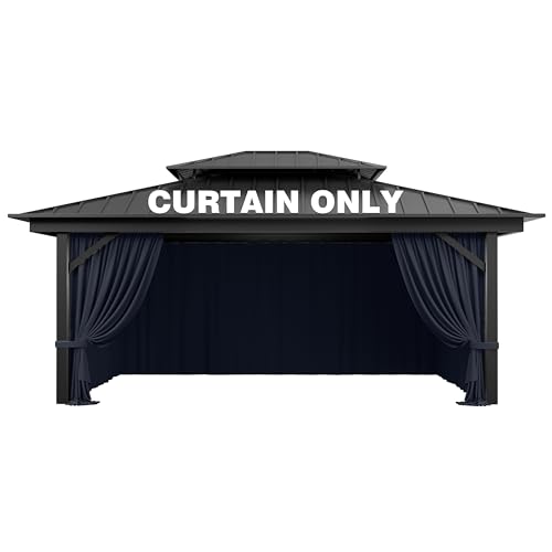 Pakunoda Outdoor Gazebo Curtain Replacement Universal 4-Panel Sidewalls 12' X 16',Outdoor Patio Waterproof Privacy Curtain with Double Zipper for Patio,Garden, and Backyard (Curtain Only)