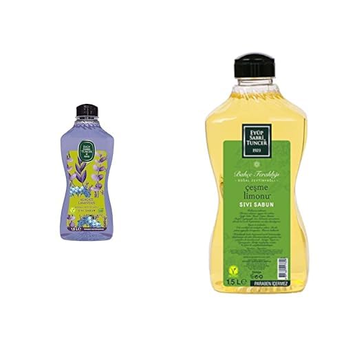 Eyüp Sabri Tuncer Doğal Zeytinyağlı Sıvı Sabun Alaçati Lavantasi 1,5 L Pet Şişe (1 x 1500 ml) xEyüp Sabri Tuncer Doğal Zeytinyağlı Sıvı Sabun Çeşme Limonu 1,5 L Pet Şişe (1 x 1500 ml)