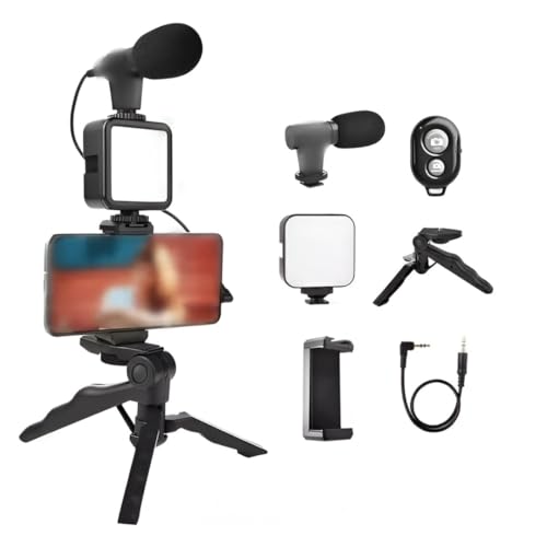 ABTER Shotgun Microphone Vlogging Kit with Cardioid Condenser Mic, Fill Light, Tripod Stand and Mobile Holder | 3.5mm AUX Connection