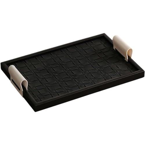 ジュエリートレイ アクセサリートレイ 取手付き レザーインナー 木製 ネックレス、ブレスレット、イヤリング、リング用 フラット ディスプレイ 小物 展示 収納 業務用 40*28*3cm