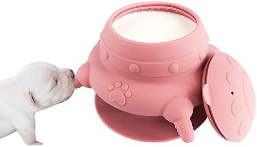 Puppy bottles for nursing,Puppy milk feeders for multiple puppies nipple,Puppy Feeder Milk Bowl,4 Nipples Silicone Puppy Nursing Station,Feeder Bowl for Kittens, Puppies,Capacity 240ml（Pink）
